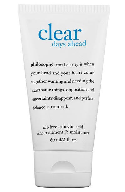 Best Chemical Exfoliators For Combination, Oily, Sensitive, and Acne-Prone Skin: Philosophy Clear Days Ahead Oil-Free Salicylic Acid Treatment and Moisturizer