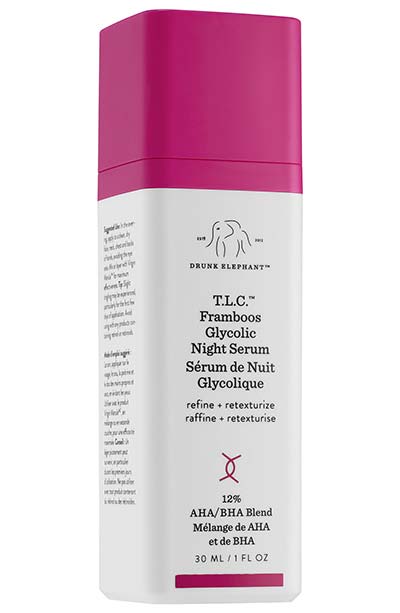 Best Chemical Exfoliators For Normal, Dry, and Mature Skin: Drunk Elephant T.L.C. Framboos Glycolic Night Serum