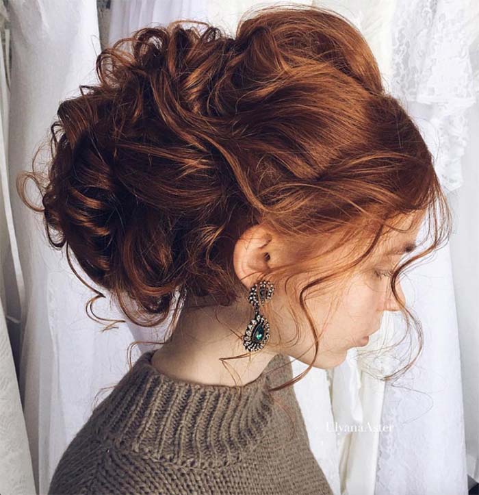 Bridal/ Wedding Updos Hairstyles: Curly Pinned Back Wedding Updo