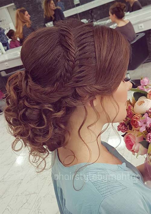 Bridal/ Wedding Updos Hairstyles: Weaved Crown Braid Updo