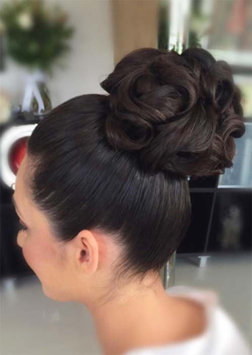 Bridal/ Wedding Updos Hairstyles: Floral High Bun