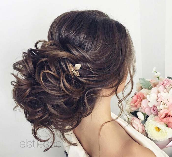 Bridal/ Wedding Updos Hairstyles: Curly Low Slung Bridal Updo