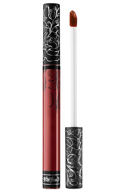 Best Red Lipsticks for Dark Skin Tones: Kat Von D Everlasting Liquid Lipstick in Plath