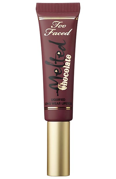 Best Red Lipsticks for Dark Skin Tones: Too Faced Melted Chocolate Liquified Longwear Lipstick in Chocolate Cherries