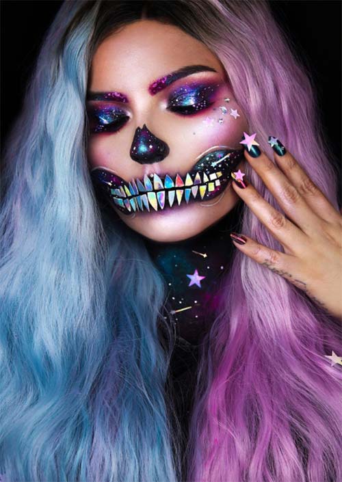 Halloween Makeup Ideas: Holo Galactic Skull Makeup for Halloween