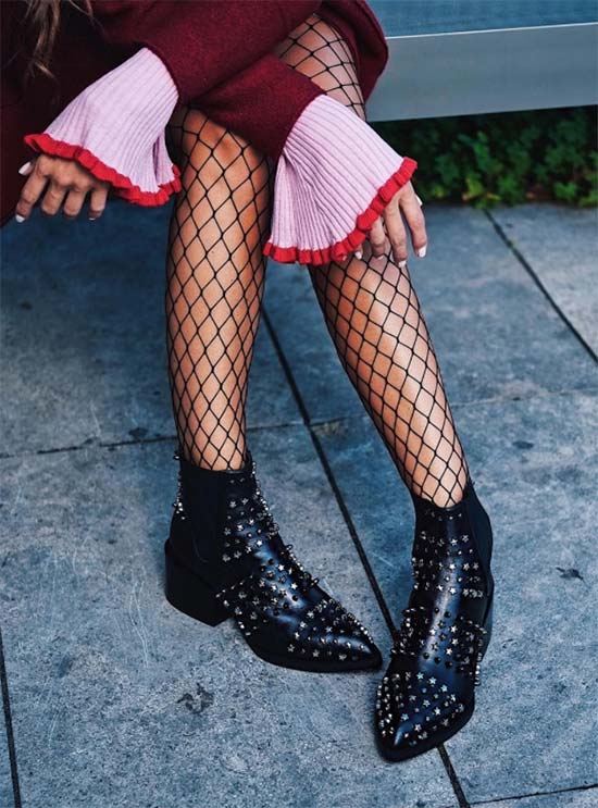 Fishnets Outfits: Fishnet Tights with Boots