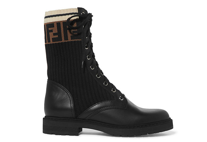 Best Combat Boots for Women: Fendi Rockoko Logo Jacquard Stretch-Knit Military Boots