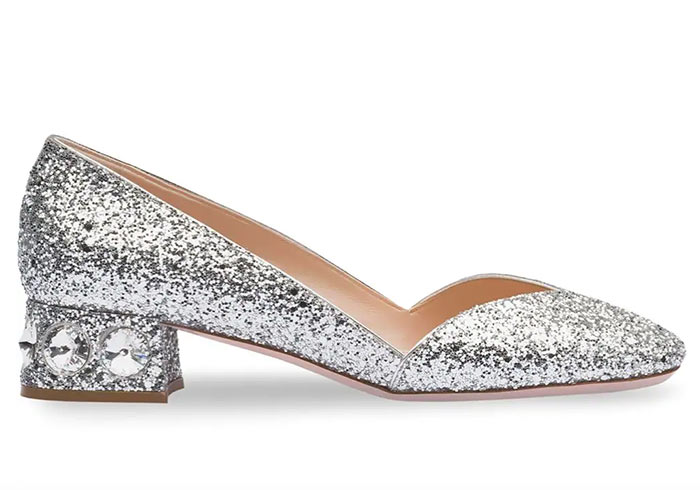 Best Glitter Heels: Miu Miu Silver Glitter Heeled Pumps