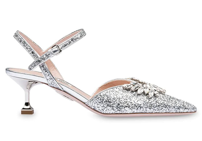 Best Glitter Heels: Miu Miu Silver Glitter Heeled Shoes