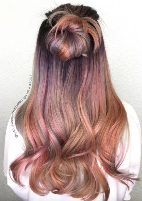 Winter Hair Colors Ideas & Trends: Dusty Peach Rose Gold Hair