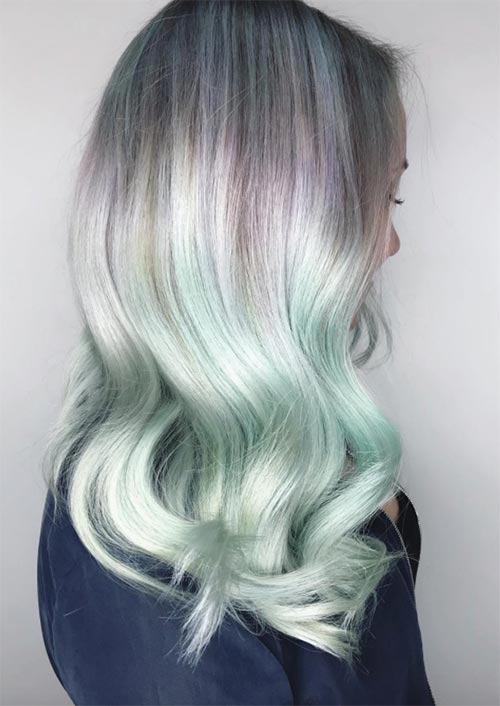 Winter Hair Colors Ideas & Trends: Silver Mint Green Hair