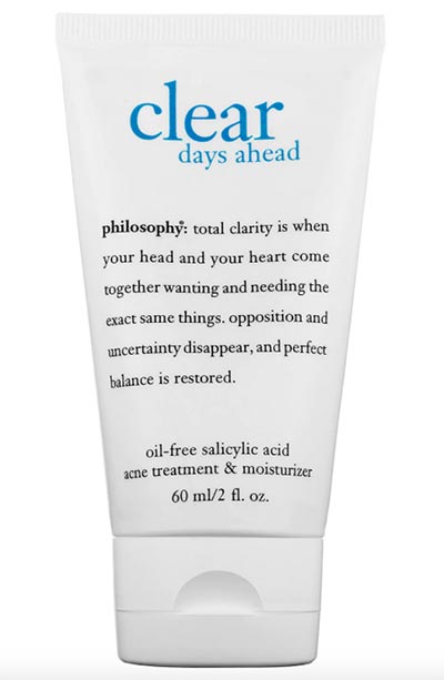 Best BHA/ Salicylic Acid Products for Skin Care: Philosophy Clear Days Ahead Oil-Free Salicylic Acid Acne Treatment & Moisturizer