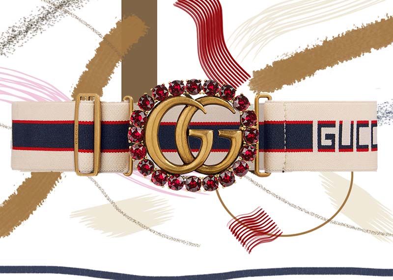 Best Gucci Belts for Women of All Time: Gucci Stripe Belt with Double G and Crystals