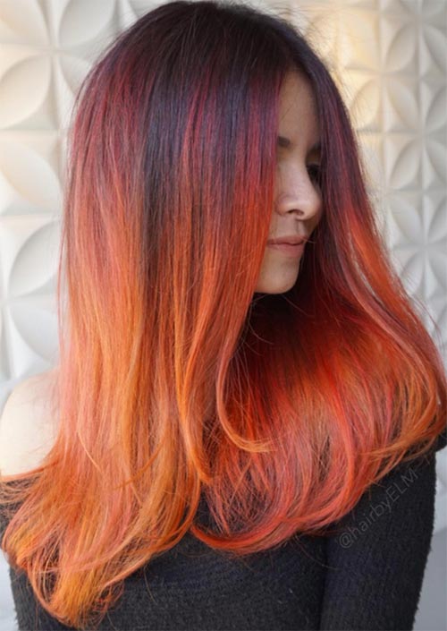 Spring Hair Colors Ideas & Trends: Neon Fire Red Orange Hair