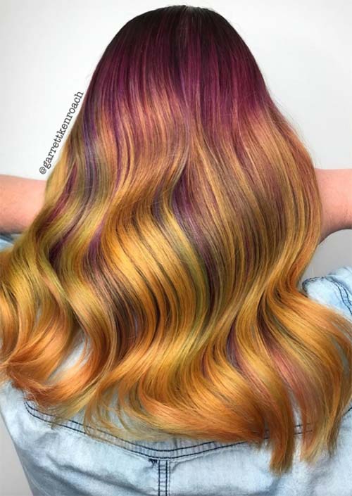 Spring Hair Colors Ideas & Trends: Vivid Sunflower Orange Violet Hair