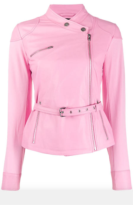 Best Leather Jackets for Women to Buy: Pinko Belted Pink Leather Jacket