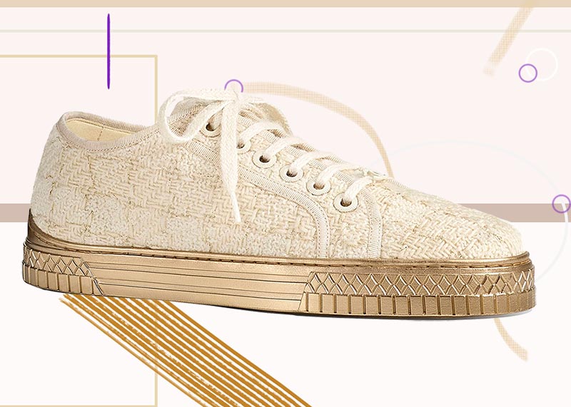 Best Chanel Shoes for Women: Chanel Ecru & Gold Sneakers