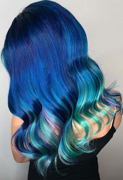 65 Iridescent Blue Hair Color Shades in 2022 - Glowsly