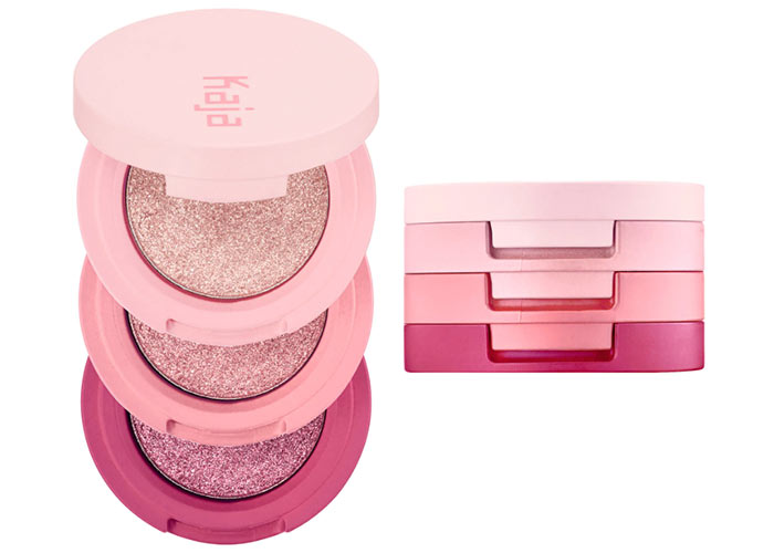 Best Pink Eyeshadow Colors: Kaja Beauty Bento Bouncy Shimmer Eyeshadow Trio in Rosewater 