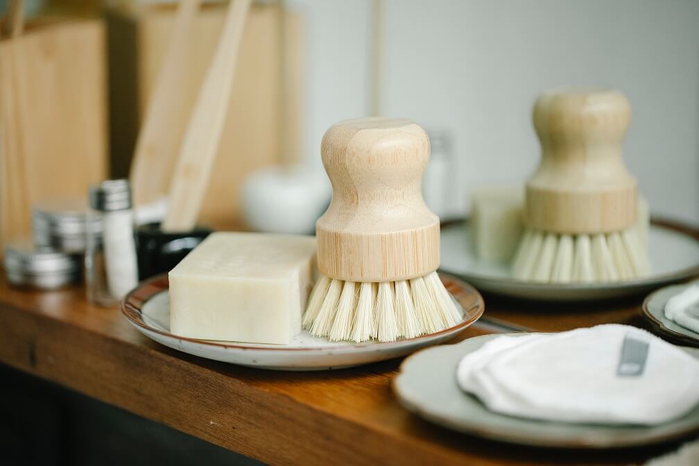 Dry brush with soap on a dish