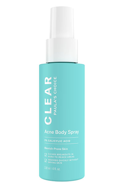 Back Acne Treatment Products: Paula’s Chocie Clear Acne Body Spray With 2% Salicylic Acid