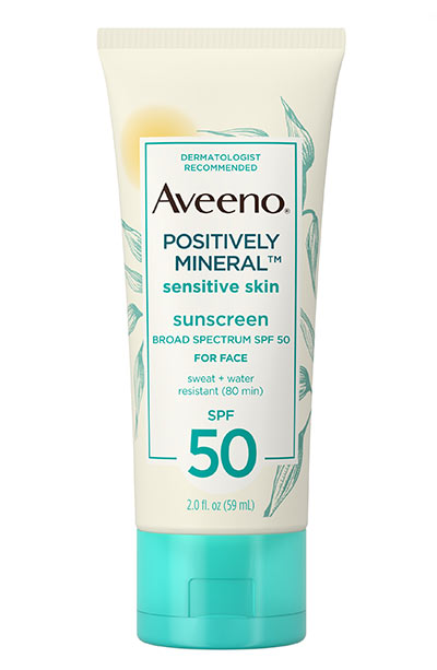Best Walmart Skin Care Products: Aveeno Positively Mineral Sensitive Face Sunscreen SPF 50