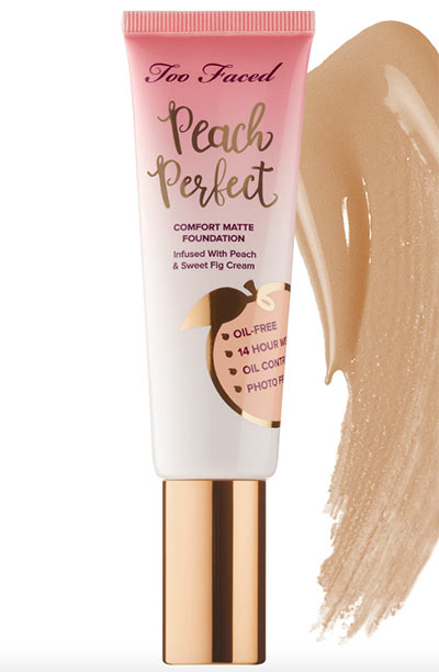 Best Foundation for Oily Skin: Too Faced Peach Perfect Comfort Matte Foundation Peaches and Cream Collection
