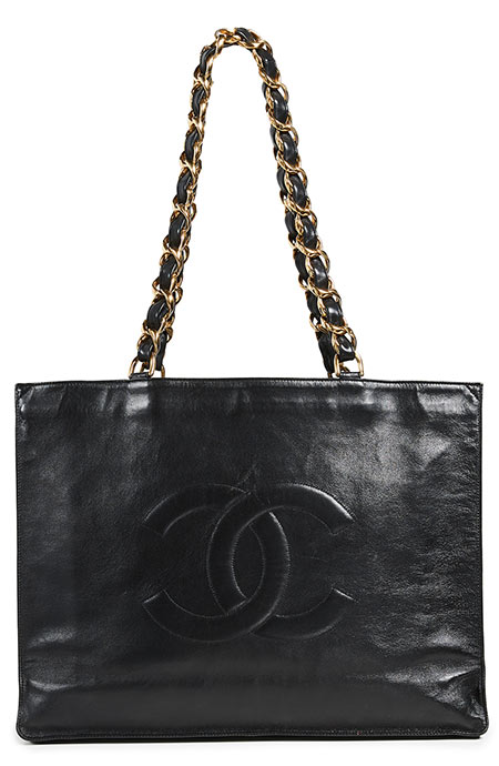 Best Black Tote Bags: Chanel Flat Chain Black Tote Purse