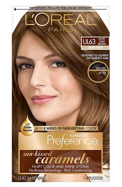 Best Dark Blonde Hair Dye Options: L'Oréal Paris Superior Preference Fade-Defying + Shine Permanent Hair Color in UL63 Hi-Lift Gold Brown