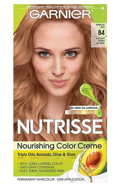Strawberry Blonde Hair Dye Kits: Garnier Hair Color Nutrisse Nourishing Hair Color Creme in Apricot Jam 84