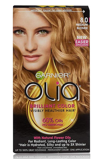 Strawberry Blonde Hair Dye Kits: Garnier Olia Ammonia Free Permanent Hair Color in 8.0 Medium Blonde
