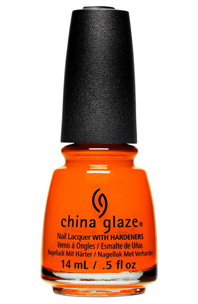 Best Neon Nail Polish Colors: China Glaze Nail Lacquer with Hardeners in Orange Knockout