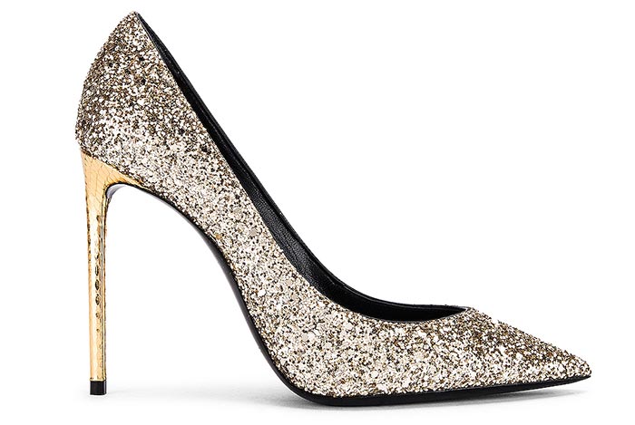 Best Wedding Shoes: Metallic Bridal Shoes: Saint Laurent Zoe Glitter Heels