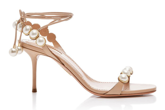 Best Wedding Shoes: Nude Bridal Shoes: Aquazzura Mae Pearl-Embellished Sandals