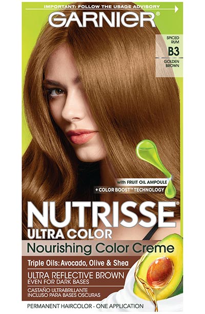 Light Brown Hair Dye Kits: Garnier Nutrisse Ultra Color Nourishing Permanent Hair Color Cream in B3 Golden Brown