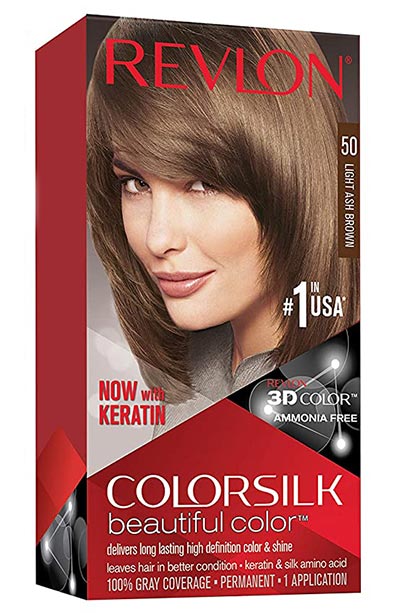 Light Brown Hair Dye Kits: Revlon Colorsilk Beautiful Color Permanent Hair Dye with Keratin in 50 Light Ash Brown