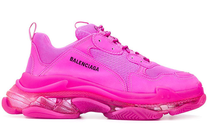 Best Pink Sneakers & Trainers for Women: Balenciaga Triple S Clear Sole Logo-Embroidered Pink Sneakers