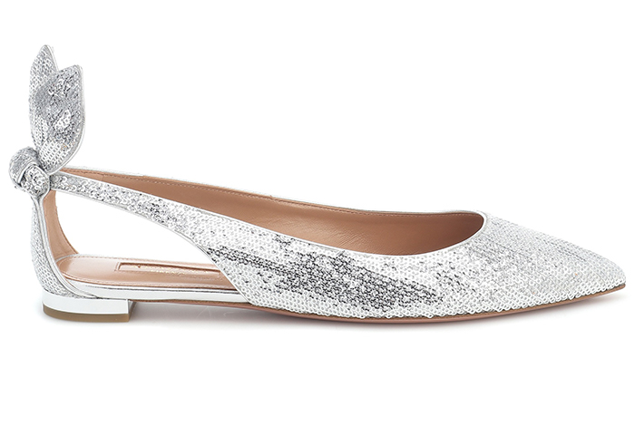 Silver Shoes for Women: Aquazzura Bow Tie Silver Flats