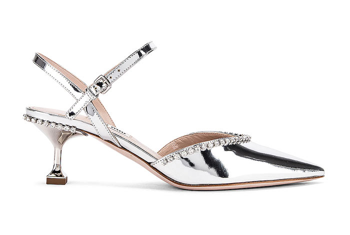 Silver Shoes for Women: Miu Miu Bejeweled Silver Slingbacks