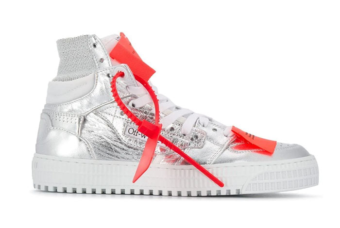 Silver Shoes for Women: Off-White Metallic 3.0 Offcourt Silver Sneakers