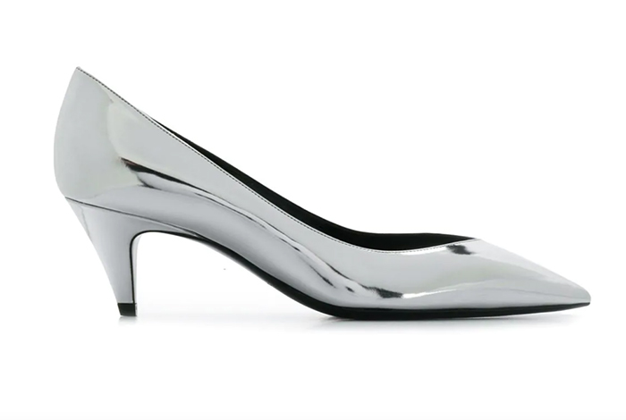 Silver Shoes for Women: Saint Laurent Charlotte Silver Kitten Heels