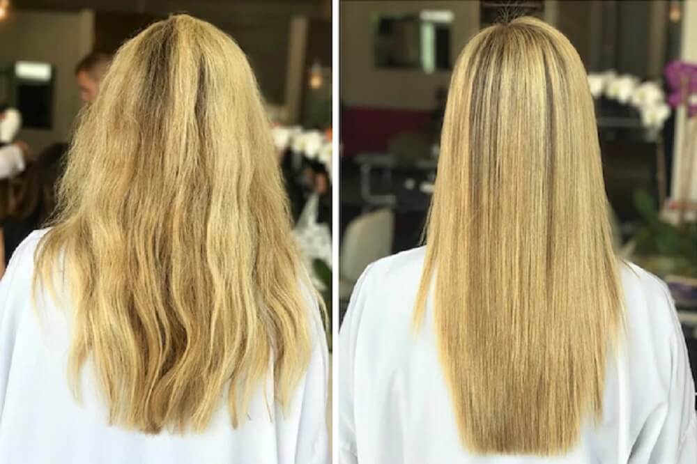 Keratin treatment before and after on blonde hair