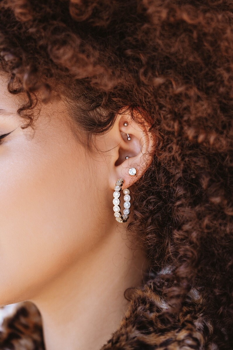 Close up of a woman's pierced ears