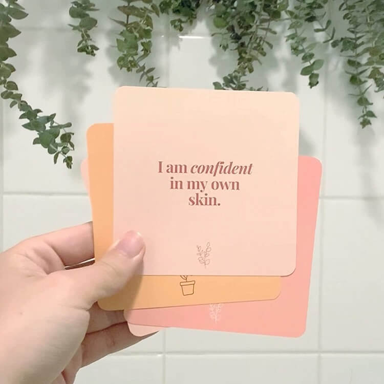 Shower Affirmation Card stating I am confident in my own skin